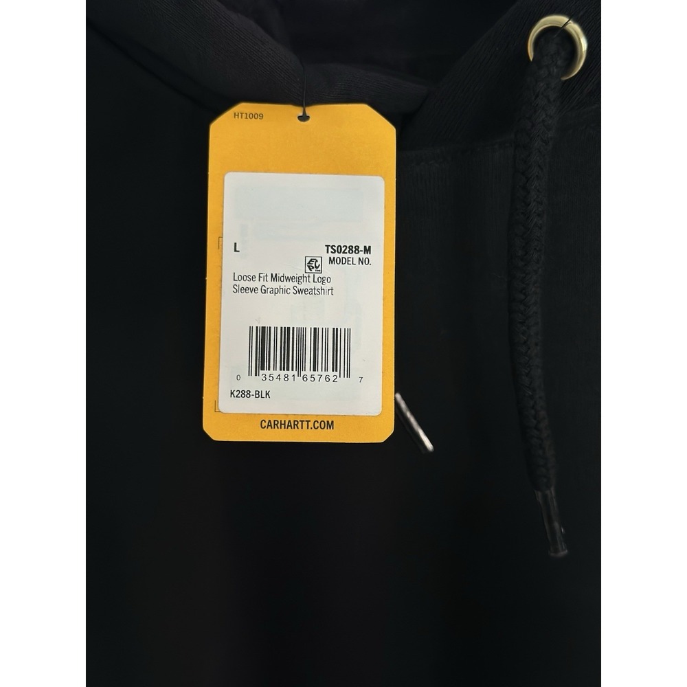 Carhartt K288 Black Hoodie Loose Fit Midweight Logo Sleeve Pullover Size L NWT - Picture 5 of 11